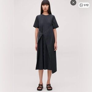 COS Navy Seersucker Midi Wrap Dress